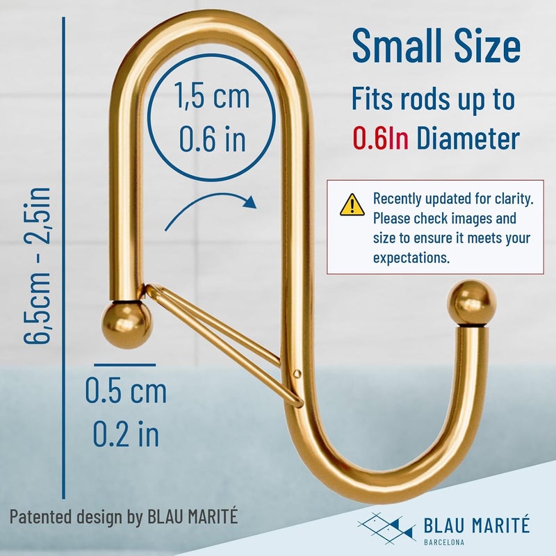 Blau Marité 10-Pack Metal S Hooks for Hanging – Heavy-Duty S-Shaped Hooks with Safety Buckle – Fits Bars up to 0.6 In – Anti-Drop Hook for Kitchen, Pot Racks & Towel Bars – Gold (Small) - Image 3
